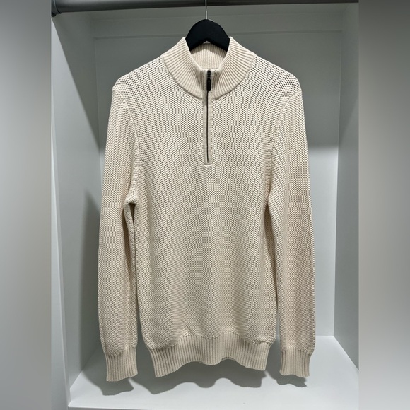 J. Crew Factory Cotton honeycomb knit half-zip in natural NEW CA561 $128 small - Picture 6 of 11
